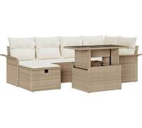 Ensemble de canapé de jardin vidaXL, 7 pièces, beige, en résine tressée
