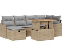 Ensemble de canapé de jardin vidaXL, 7 pièces, beige, en résine tressée