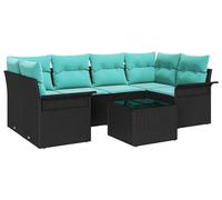 Ensemble de canapé de jardin vidaXL, 7 pièces, noir et turquoise, en résine tressée