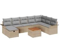 Ensemble de canapé de jardin vidaXL, 9 pièces, beige, en polyrotin