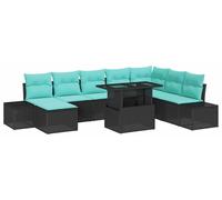 Ensemble de canapé de jardin vidaXL, 9 pièces, noir et bleu, en résine tressée