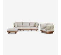 Ensemble de canapé modulaire 3 pièces Dailin avec 2 chaises d'angle, fauteuil et pouf en bois d'acacia Brun Acacia