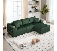 Ensemble de canapé modulaire avec chaise longue & 2 places, revêtement en velours côtelé doux, avec 5 coussins, poches latérales & porte-gobelets, mousse haute densité, combinaison DIY, idéal pour sal