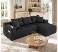 Ensemble de canapé modulaire avec chaise longue & 2 places, revêtement en velours côtelé doux, avec 5 coussins, poches latérales & porte-gobelets, mousse haute densité, combinaison DIY, idéal pour sal