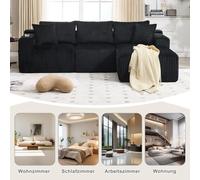 Ensemble de canapé modulaire avec chaise longue & 2 places, revêtement en velours côtelé doux, avec 5 coussins, poches latérales & porte-gobelets, mousse haute densité, combinaison DIY, idéal pour sal