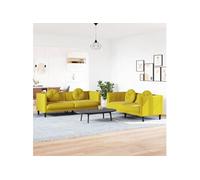 vidaXL Ensemble de canapés 2 pcs 3209263 – Jaune velours avec coussins, accoudoirs et pieds