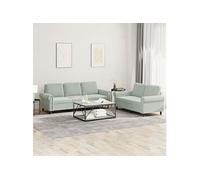Ensemble de canapés 2 pcs avec coussins Gris clair Velours