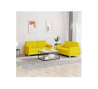 vidaXL Ensemble de canapés 2 pcs avec coussins Jaune clair Tissu 3202091 Jaune G