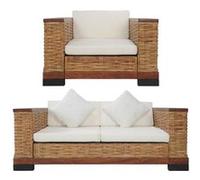 vidaXL Ensemble de canapés 2 pcs avec coussins marron rotin naturel