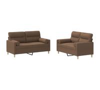 Ensemble de canapés 2 pcs avec coussins marron tissu