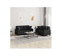 Ensemble de canapés 2 pcs avec coussins noir similicuir