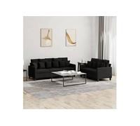 Ensemble de canapés 2 pcs avec coussins Noir Tissu
