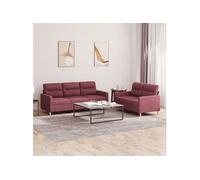 vidaXL Ensemble de canapés 2 pcs avec coussins Rouge bordeaux Tissu3201606 Rouge G