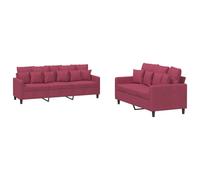 Ensemble de canapés 2 pcs avec coussins Rouge bordeaux Velours