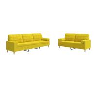 Ensemble De Canapes 2 Pcs Coussins Decoratifs Jaune Clair Tissu Polyester | Cadre Metal Robuste, Sieges Rembourres, Oreillers Cylindriques, Confort Assise, 110 Kg Par Siege