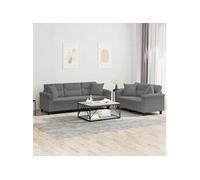 Ensemble de canapés 2 pcs coussins Gris foncé Tissu microfibre