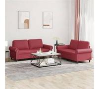 vidaXL Ensemble de canapés 2 pièces avec coussins Similicuir Rouge bordeaux