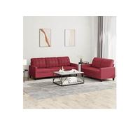 vidaXL Ensemble de canapés 2 pcs et coussins Rouge bordeaux Similicuir3201381 Rouge G