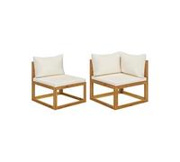 vidaXL Ensemble de canapé 2 pièces avec coussins blanc crème Acacia massif