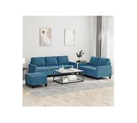 vidaXL Ensemble de canapés 3 pcs avec coussins Bleu Velours