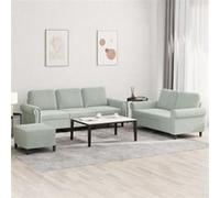 vidaXL Ensemble de canapés 3 pcs avec coussins, accoudoirs et repose-pied – velours gris clair