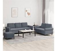vidaXL Ensemble de canapés 3 pcs Moderne avec coussins, accoudoirs, repose-pied Gris foncé velours