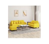 vidaXL Ensemble de canapés 3 pcs avec coussins Jaune clair Tissu3201677 Jaune G