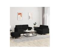 vidaXL Ensemble de canapés 3 pcs avec coussins Noir Tissu