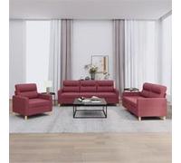 vidaXL Ensemble de canapés 3 pcs avec coussins et accoudoirs – Moderne, rouge bordeaux tissu