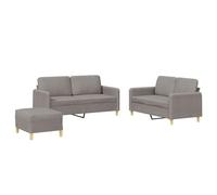 Ensemble de canapés 3 pièces Taupe en Tissu Durable avec 2 canapés 2 Places et Pouf, Structure Stable en métal et contreplaqué, Coussins rembourrés pour Salon séjour Bureau