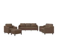 Ensemble de canapés 4 pièces Marron en Tissu Polyester avec Coussins, Structure métal et contreplaqué, Pouf Polyvalent, Dimensions compactes pour Salon séjour Chambre Bureau