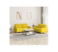 vidaXL Ensemble de Canapés avec Coussins 2 pcs, Canapés avec Accoudoirs et Dossier, Ensemble de Meubles, Mobilier de Salon, Moderne, Jaune Clair Tissu 3201279 Jaune G