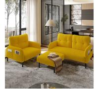 Ensemble de Canapés avec Coussins 3 pcs，Canapé 3 set fauteuil + tabouret + canapé de siège，Cadre de tuyau en acier，Velours，Jaune