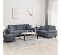 vidaXL Ensemble de canapés 3 pcs Moderne avec coussins, accoudoirs, repose-pied Gris foncé velours