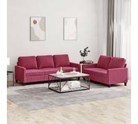 vidaXL Ensemble de canapés 2 pièces avec coussins et accoudoirs – Moderne – Rouge bordeaux velours