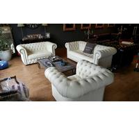 Ensemble de canapés Chesterfield 3+2+1 en cuir de vachette italien véritable - Canapé neuf