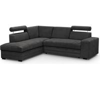 Ensemble de canapés d'angle en style moderne Roma, avec fonction de couchage, têtière réglable, tissu : vardo 19 - noir, ottoman : gauche