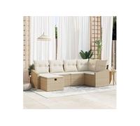 Ensemble de Canapés de Jardin 6 Pièces avec Coussins Beige Rotin Synthétique