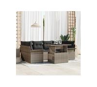 vidaXL Ensemble de canapés de jardin – 7 pièces, rotin synthétique gris, coussins et rangement
