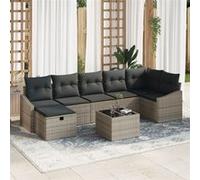 Ensemble de canapés de jardin 8 pièces avec coussins Rattan synthétique gris Gris