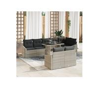 Ensemble de canapés de jardin 9 pièces avec coussins gris clair en poly rotin