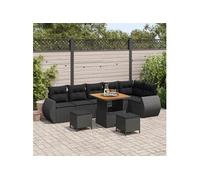 vidaXL Ensemble canapé de jardin 9 pièces en poly rotin noir