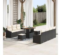 Ensemble De Canapés De Jardin De 10 Pièces Avec Coussins Noir Rotin Poly, Canapé De Jardin 2 Places Avec Rangement Et Coussins Noir Rotin Poly, Ensemble De Salle À Manger De Jardin 3 Pièces Avec Couss