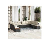 vidaXL Ensemble de canapé de jardin avec coussins 10 pcs noir poly rotin