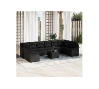 Ensemble de Canapés de Jardin de 11 Pièces avec Coussins Beige en Rotin