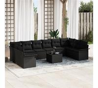 vidaXL Ensemble de canapé de jardin avec coussins 11 pcs noir poly rotin