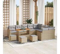 Ensemble De Canapés De Jardin De 13 Pièces Avec Coussins Beige Poly Rattan Acacia, Ensemble De Dîner De Jardin De 4 Pièces Avec Coussins Beige Poly Rattan Acacia