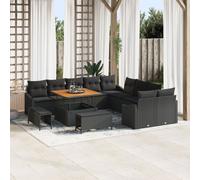 Ensemble De Canapés De Jardin De 13 Pièces Avec Coussins En Poly Rotin Noir Acacia, Canapé De Jardin 2 Places Avec Rangement Et Coussins En Poly Rotin Noir, Ensemble De Salle À Manger De Jardin De 3 P