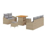 Ensemble de canapés de jardin en polyrotin 8 éléments Beige gris clair | Conception modulaire, compartiments de rangement de siège, poufs avec conteneur, pieds réglables, résistant aux UV