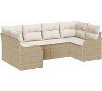 Ensemble de canapés de jardin modulaire 6 places, poly rotin tressé résistant aux UV, avec coussins et rangement, beige et blanc